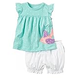 Hooyi女の赤ちゃんのカジュアルな服装はスーツの短いシャツジャンパードットバードホワイトコットンパンツの子供服 (青, 6Month)