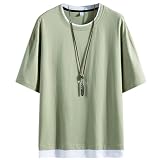 [Mifish] 夏服 メンズ tシャツ 半袖 無地 重ね着風 大きいサイズ ゆったり 五分袖 柔らかい肌触り 涼しい