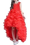 (アイビードレシング) Ivydressing 子供ドレス パーティードレス ウェディング フラワーガールドレス ジュニアドレス 披露宴 発表会 演奏会 豪華 前短後長 多色 キッズ-120-レッド