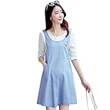 マタニティウェア レディース 半袖/長袖 ポケット付 オールインワン マタニティ ママ服 マタニティスカート マタニティ服 妊娠 妊娠服 妊婦服 ブルー(長袖) XXL