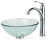 Kraus C-GV-101-14-12mm-1005CH Clear 14 Glass Vessel Sink and Riviera Faucet Chrome by Kraus