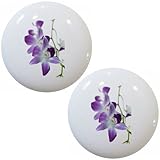 セットの2 Orchidsパープルセラミックキャビネット引き出しプルノブ