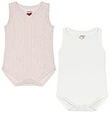 antebies有機コットンスーパーソフト幼児ベビータグなしノースリーブワンジーBodysuits 2パック。 カラー: ピンク