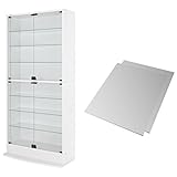 【福袋】【地球家具】フィギュアラック「ワイド」新シリーズセット 幅83cm 奥行29cm 【正規品】[鍵付きコレクションケース] [耐震]（開き戸 ハイタイプ本体+背面ミラー2枚セット） ホワイト