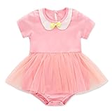 ange select ベビー ロンパース 女の子 チュール ワンピース風 カバーオール 半袖 リボン 新生児 (ピンク80cm)