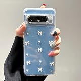 QLTYPRI Google Pixel 7a 用 ケース クリア ホワイト ミニリボン おしゃれ 韓国 透明 可愛い 耐衝撃 スマホケース 立体 りぼん装飾 きらきら ピクセル 7A ケース 対応、ホワイト