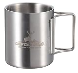 キャプテンスタッグ(CAPTAIN STAG) アウトドア コップ マグカップ マグ カップ タンブラー 250ml ダブルステンレス 中空二重構造 折りたたみハンドル ステンレス製 NEWフリーダム UH-2018