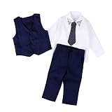 シェレミ ベビー 4点セット 子供服 結婚式服 シャツ+ネクタイ+ベスト+ズボン オールインワン 出産お祝い/子供の日 プレゼント 2T-7T (6T, ブルー)
