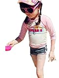 【Peach Kids】 子供水着 セパレート 女の子 パンツ 長袖 ラッシュガード ガールズ 子供用 女児 キッズ カジュアル 海水浴 プール 紫外線 日焼け 対策 (M, ピンク)