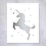 Unicorn Silver Foil Print Poster Nursery Art Baby's Room Children Kids Metallic Silver Decor 8 inche