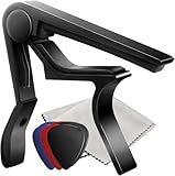 RocksoN ワンタッチ ギター カポタスト ファイバークロス ティアドロップ タイプ ピック 6枚 フォーク エレキ クラシック アコースティック 黒 ブラック(1個)