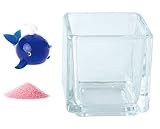 花市場直送便 ミニチュアガラス クジラB ディープブルー & カラーサンド パステルピンク & 植え込み用グラス ニューブロックS
