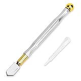 超硬オイル硝子切り ガラス 切断工具 ガラスカッター 超硬チップ オイル補給のガラスカッター 切削工具 滑り止め取っ手のスチール製刃 5-12mm対応切断板厚 【シルバー】