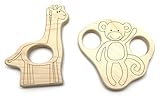 Little Sapling Toys Natural Wooden Baby Teether Set - Jungle Zoo Animals Giraffe and Monkey [並行輸入品]
