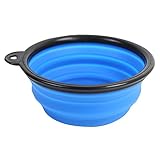 折りたたみ ペット食器 犬用食器 猫用水やり用品 ボタンカラビナ付き hibote フードボウル ボウル 給水器 給餌器 旅行用 ブルー 1個