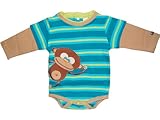 SOZO（ソゾ）水色ボーダーCheeky Monkeyプレミアムコットン長袖ボディースーツ（おさる・ボーダー） 0-3months 0-3ヶ月用 50cm-60cm 出産祝い,ロンパース,肌着【並行輸