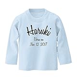 名前入り 長袖 Tシャツ / ベビーサイズ [BT435] 80cm ライトブルー×ブラックロゴ 出産祝い 誕生日 プレゼント おしゃれな 名入れ ベビー服
