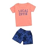 ファッションかわいい新生児キッズガールズボーイズOネック幸運な太陽の服のレターの半袖Tシャツトップス+ショートパンツセットコットンブレンド素材のスーツ0~24ヶ月の赤ちゃん   (6M, オレンジ)