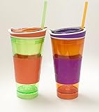 Snackeez Plastic 2 in 1 Snack & Drink Cup 2 Pack Green and Orange by Idea Village [並行輸入品]