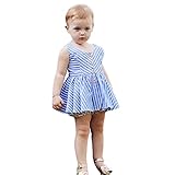 新生児幼児ベビーガールズストライプ幸運な太陽ドレストップス+花柄の服服セット夏2018 (90, 青)