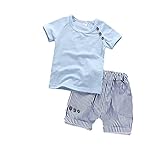 夏無地Ｔシャツ 男女兼用 女の子の服 2セット Pojour 1-6歳キッズ用 子供かわいいＴシャツ 綿 通気 ブルー(80cm)