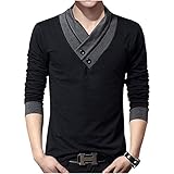 [ゴスファング] カットソー メンズ Tシャツ 長袖 半袖 モノトーン デザイン襟 カシュクール風 大人 シック 春 夏 秋 ブラック XL GO01BKXL-L