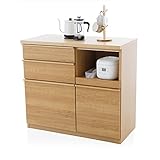 LOWYA （ロウヤ） 【オープンタイプ】 食器棚 レンジ台 ロータイプ 湿気吸収モイス加工付き 引き出し リアル木目調 国産 幅100cm ナチュラル おしゃれ