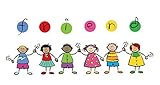 Wallmonkeys We Are Friends! - Cartoon Illustration of Multi Racial Kids Peel and Stick Wall Decals W