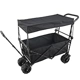 天幕付き折り畳みトロリー、リアバッグエクステンショントロリー、4ユニバーサルホイール伸縮自在トロリーロード80kg (色 : 黒)