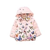 AIKSSOO ベビー服 ダウンコート 軽量 防寒着 女の子 子供服 ダウンジャケット 蝶 ガールズ 冬用 フード付き size 110 (ピンク)