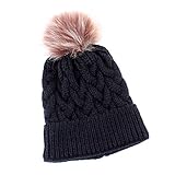IPOTCH 子供　ニット帽 　ニットキャップ　ニット帽子　ボンボン付き　冬 暖かい　柔らかい 全５色　 - ブラック