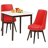 【 組立設置費込 】 ダイニングセット 3点 ダイニングテーブル ( ホワイト 白天板 ) &amp;チェア ( レッド 赤 ) 2点 木製 【 組立品 】 大川家具