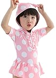 (コ-ランド) Co-land ベビー水着 女児 ワンピース 半袖 フード付き 水玉プリント キッズみずぎ オールインワン スイムウエア 子供用 女の子 ガールズ ピンク 7T