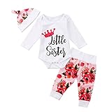 ベビー服 春秋服 ロングス 女の子 花柄　3セット ロンパース ロングパンツ帽子付き (70)