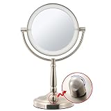 ステンレススチールカラー360度自由回転22明るいLEDメイクアップミラー/デスクトップランプミラーライトミラー付き両面ドレッシングミラープリンセスミラー/ 5倍に拡大