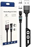 (株)アトラス 2.4A マグネット充電ケーブル 1本 1m 黒 急速充電 LEDライト USB ケーブル/マグネット端子: microUSB TypeC/端子ケース/パッケージ付き