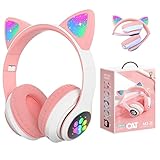子供用ヘッドホン Megadream無線/有線ヘッドホン マイク付き 猫耳LEDライト/両側RGBライトデザイン Bluetooth5.0 TFカード挿入可能 折りたたみ式 サイズ調節可能 学校/タブレット/旅行/MP3[ホワイト]