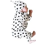 Supplylink ベビー服 男女兼用 長袖カバーオール ロンパース 　帽子に付き　黑白 丸柄　ふわふわ　可愛い　【対象月齢:18-24M頃】