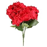 安い7色5ヘッドかなりチャーミング花祭りパーティー結婚式クリスマス装飾花輪フェイク花シルクアジサイ-赤い