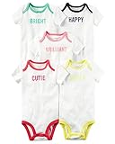 William Carter Girls 5 Pack Short Sleeve Bodysuit Undershirt Set White Slogan 6 Months [並行輸入品]
