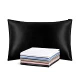 LILYSILK シルク枕カバー ピローケース 【43x63cm】 ブラック 【1枚】 25匁/ 額縁無し/天然シルク/美肌/軽量/OEKO認証済
