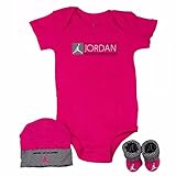 NIKE(ナイキ)エア・ジョーダン 0-6months ピンクxグレーウェイブJORDAN半袖ボディスーツ超豪華3点セット [並行輸入品]