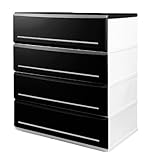 リビングチェスト 衣装ケース 4段 木天板 BK W620-4