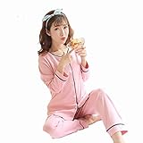 Spinas（スピナス） マタニティ パジャマセット長袖 前開き 秋冬 ピンク 授乳口付（L）