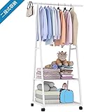 AZEKIL ハンガーラック 幅55×奥行42×高さ160cm パイプハンガー A型 2段メッシュ棚 キャスター付 衣類収納用 組立簡単 室内布団物干しスタンド 耐荷重15kg 防サビ 防水 耐腐食性 (ホワイト)