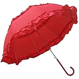 foke 日傘 uvカット 遮光 長傘 深張り レディース 日傘兼用雨傘 かわいい 女性 晴雨兼用 5級撥水 遮熱 丈夫 耐風フリル 8本骨90cm (レッド)