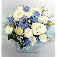 お供えのお花 フラワーアレンジメント (白＆ブルー・紫) 仏花