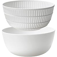 ライクイット (like-it) ざる ボウル Colander&Bowl 米とぎにも使える ザルとボール 樹脂製 3.2L 約Ф22.7×高10.4cm ボウル:約Ф23.7×高10.7cm ホワイト 日本製 水切り 湯切り可能