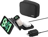 【Amazon.co.jp限定】 Belkin 3-in-1 ワイヤレス充電 ポータブルパッド Qi2認証/MagSafe対応 iPhone17,16～12/スマホ(最大15W高速充電) Applewatch対応 10～7/Ultra/Ultra2(急速充電) USB-C付属(1.5m) アダプター付き ブラック WIZ024dqBK-A ※Amazon.co.jp限定 壁紙ダウンロード付き