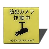 Seagron 防犯カメラ 作動中（イラスト型）サインプレート 両面テープ付き ステッカー 2㎜アクリル製 おしゃれ 耐水 耐候 (イエロー 80×80㎜（1枚）)…